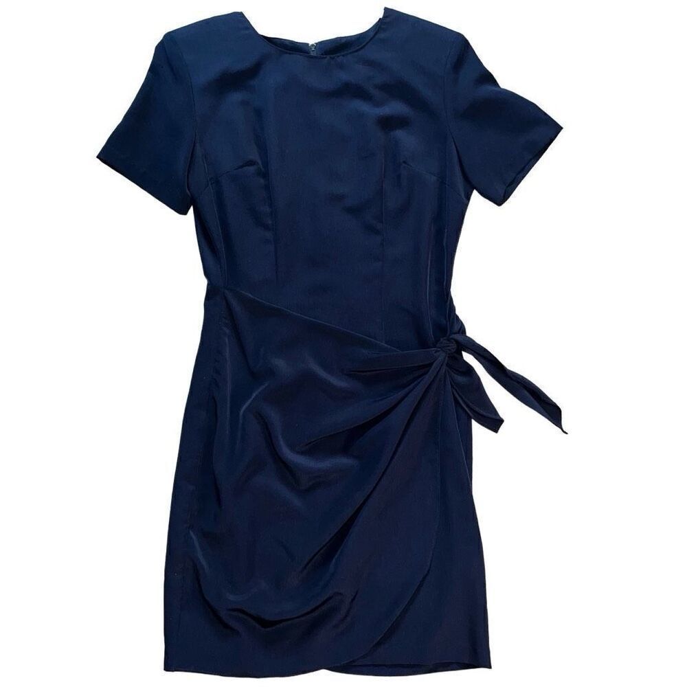 Atina Womens Dress Size‎ 6 Dark Blue Wrap Short Sleeves Knee Length Silky